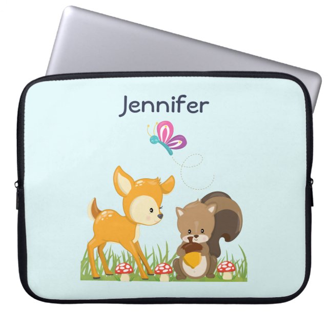 Cute Woodland Creatures Cartoon Illustration Laptop Sleeve (Front)