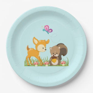 Cute Woodland Creatures Cartoon Illustration Paper Plate