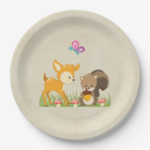 Cute Woodland Creatures Cartoon Illustration Paper Plate