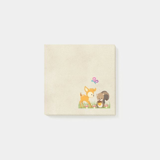 Cute Woodland Creatures Cartoon Illustration Post-it Notes (Front)