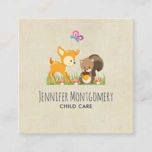Cute Woodland Creatures Cartoon Illustration Square Business Card