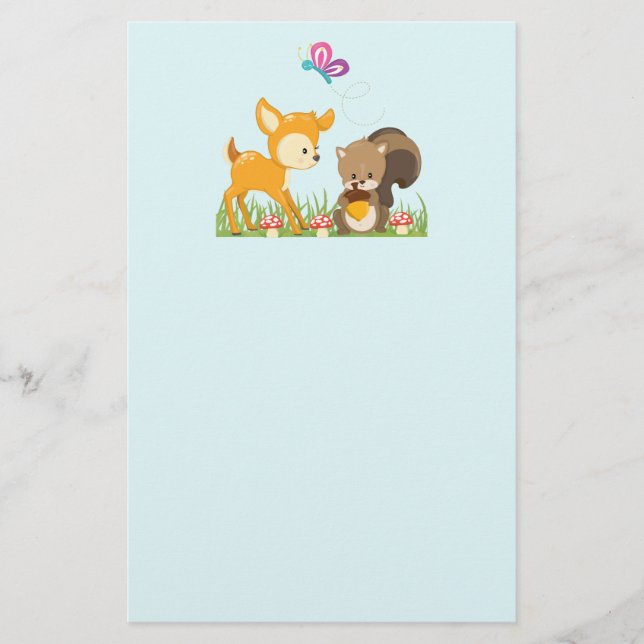 Cute Woodland Creatures Cartoon Illustration Stationery (Front)
