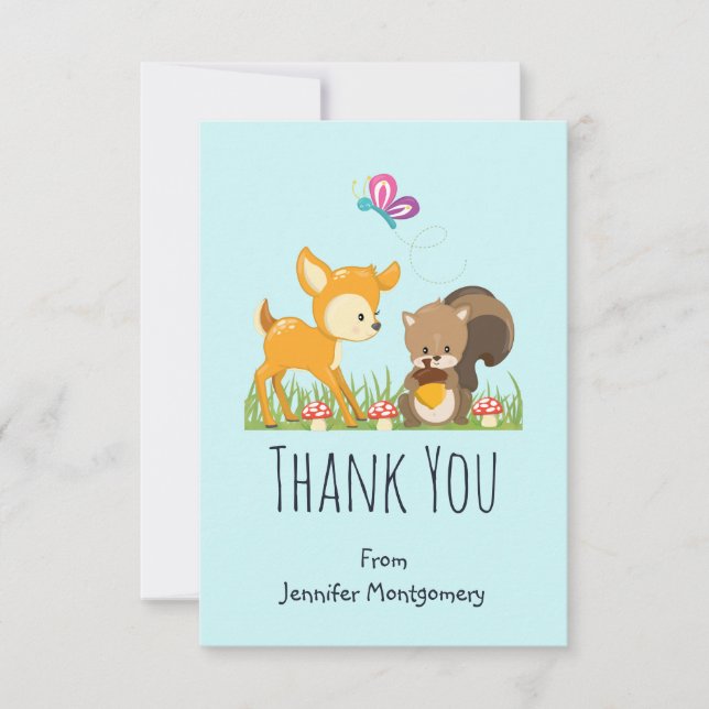 Cute Woodland Creatures Cartoon Illustration Thank You Card (Front)