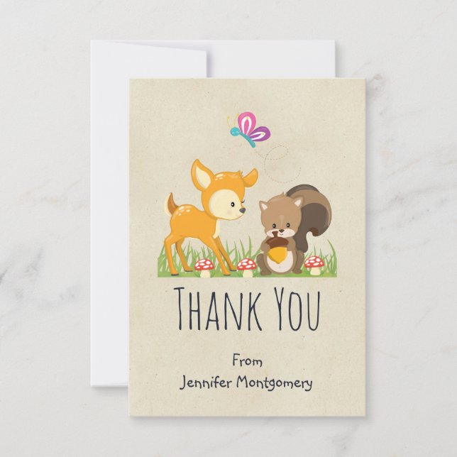 Cute Woodland Creatures Cartoon Illustration Thank You Card (Front)