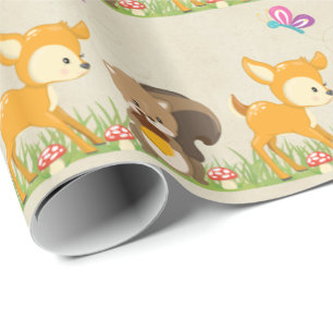Cute Woodland Creatures Cartoon Illustration Wrapping Paper