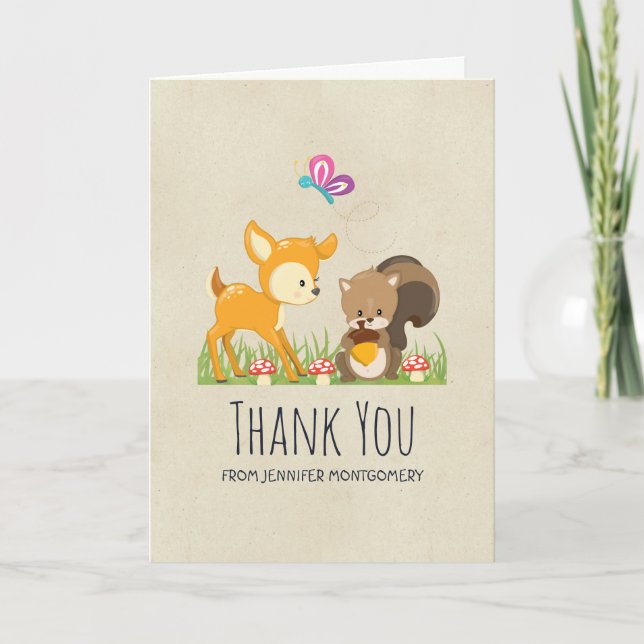Cute Woodland Creatures Cartoon Thank You Card (Front)