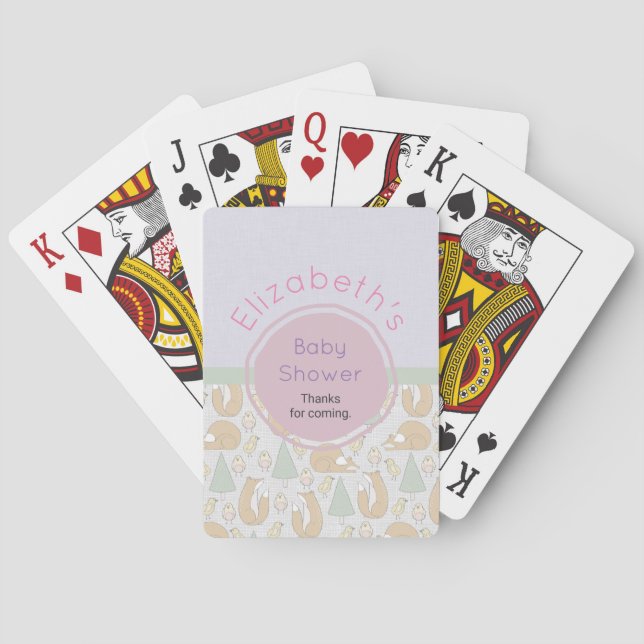 Cute Woodland Creatures Pattern Baby Shower Thanks Playing Cards (Back)