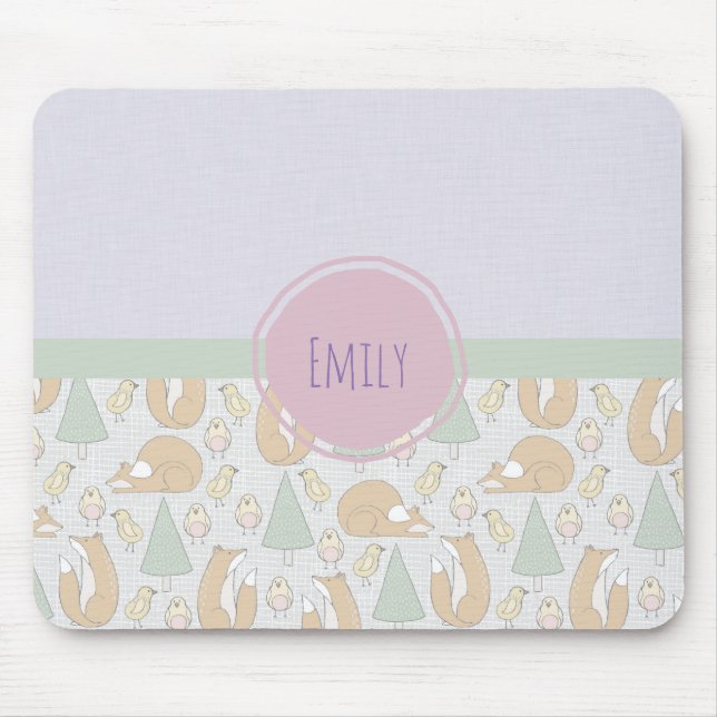 Cute Woodland Creatures Pattern Mouse Mat (Front)