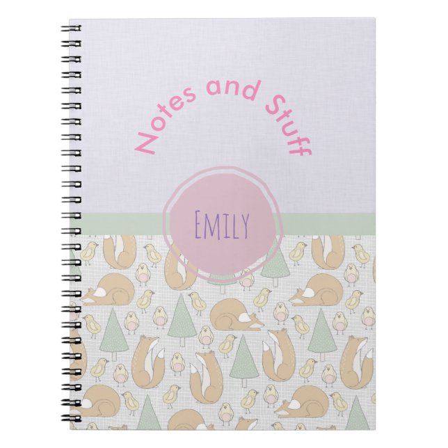 Cute Woodland Creatures Pattern Notebook (Front)