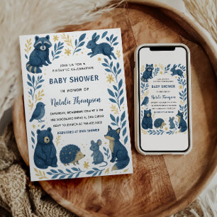 Cute Woodland Creatures  Rustic Forest Baby Shower Invitation