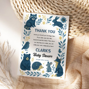 Cute Woodland Creatures  Rustic Forest Baby Shower Thank You Card