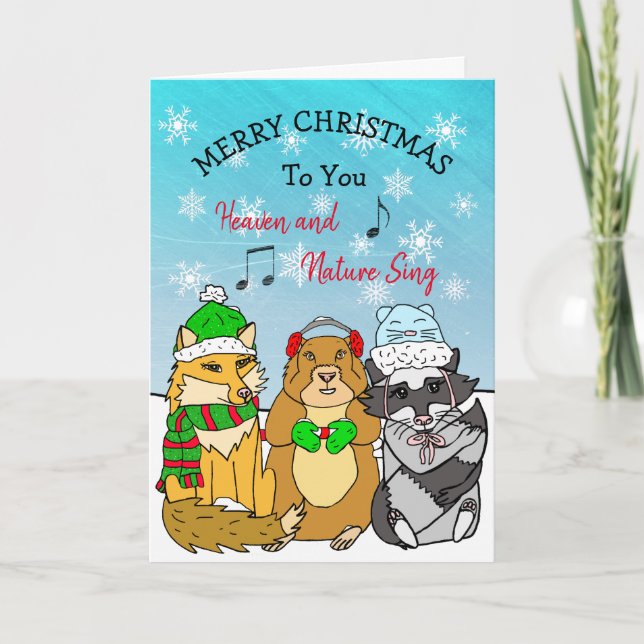 Cute Woodland Creatures Themed Christmas Card (Front)