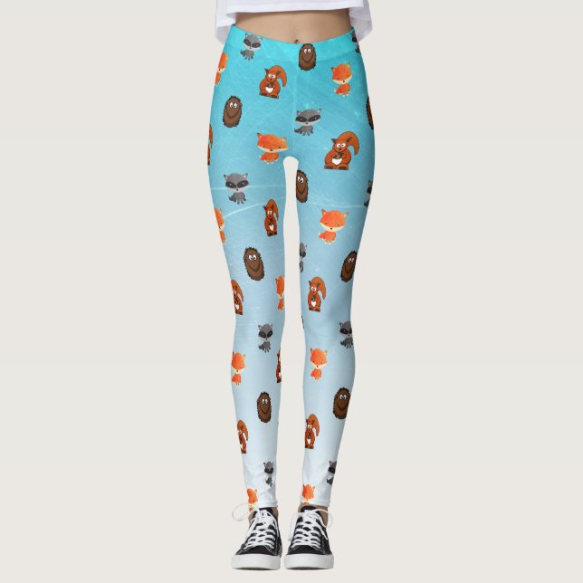 Cute Woodland Creatures Themed Women's Leggings (Front)