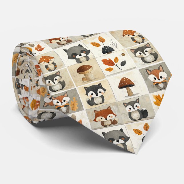 Cute Woodland Critters Pattern: Adorable Animals Tie (Rolled)