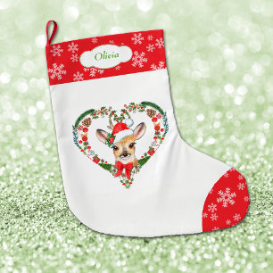Cute Woodland Dear Heart Large Christmas Stocking