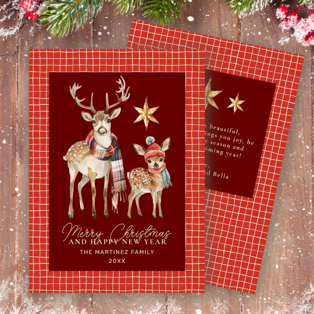 Cute Woodland Deer and Star Merry Christmas Flat Holiday Card (Creator Uploaded)