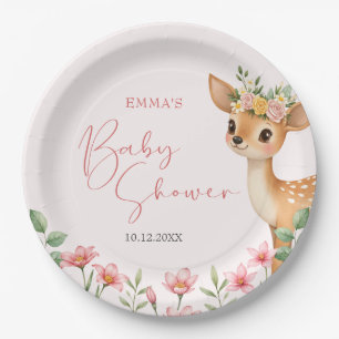 Cute Woodland Deer Baby Shower Paper Plate