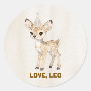 Cute Woodland Deer Birthday Round Sticker