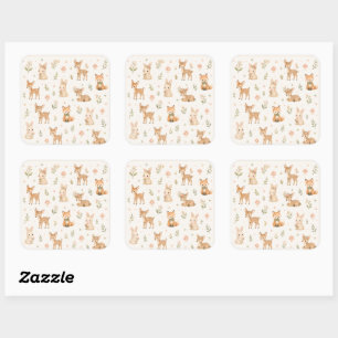Cute woodland:Deer, Bunny and Fox Nursey design Square Sticker