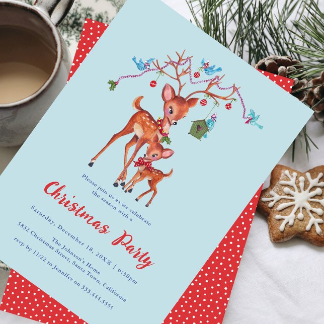 Cute Woodland Deer Christmas Holiday Party Invitation (Cute Woodland Deer Christmas Holiday Party Invitation)