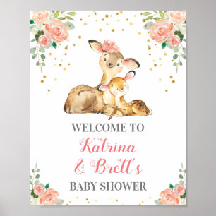 Cute Woodland Deer Co-Ed Baby Girl Shower Welcome Poster