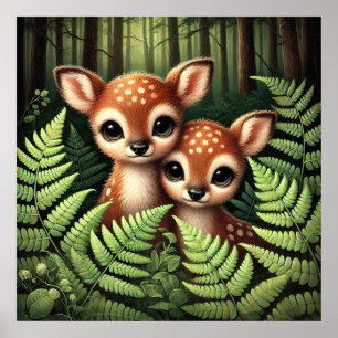 Cute Woodland Deer Fawn Illustration – Adorable Ba Poster