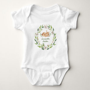Cute Woodland Deer Floral Greenery Baby Bodysuit