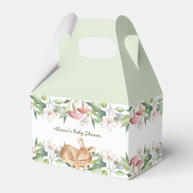 Cute Woodland Deer Floral Greenery Baby Shower  Favour Box (Front Side)