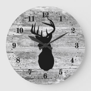 cute woodland deer head cabin large clock