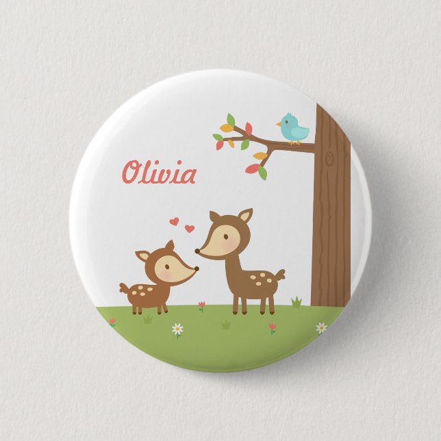 Cute Woodland Deer Mother and Child For Kids 6 Cm Round Badge (Front)