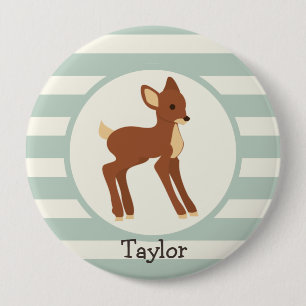 Cute Woodland Deer; Sage Green Stripes 10 Cm Round Badge