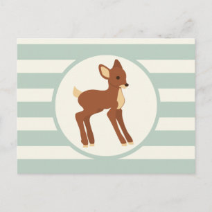 Cute Woodland Deer; Sage Green Stripes Postcard