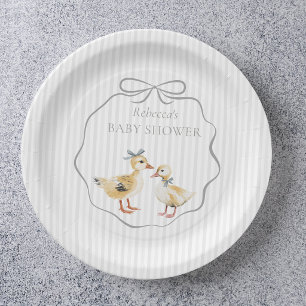 Cute Woodland Ducklings Watercolor Boy Baby Shower Paper Plate