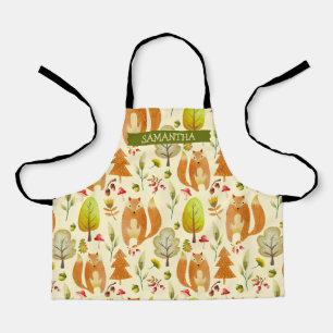 Cute Woodland Fall Fox Pattern Trees Whimsical Apron