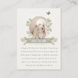 Cute Woodland Flora Squirrel Books For Baby Shower Enclosure Card