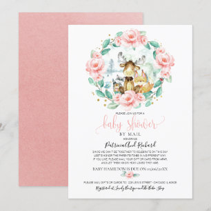 Cute Woodland Floral Greenery Baby Shower By Mail Invitation
