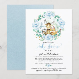 Cute Woodland Floral Greenery Baby Shower By Mail Invitation
