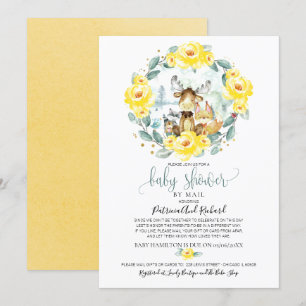 Cute Woodland Floral Greenery Baby Shower By Mail Invitation