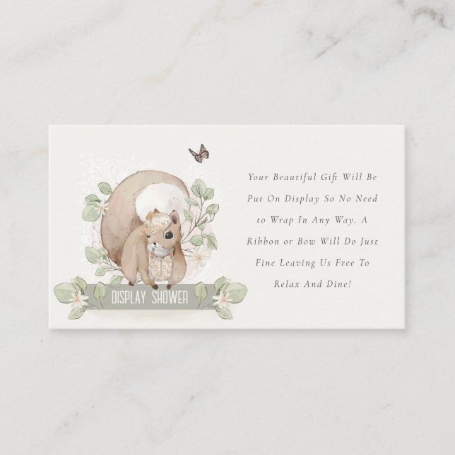 Cute Woodland Floral Squirrel Display Baby Shower Enclosure Card (Front)