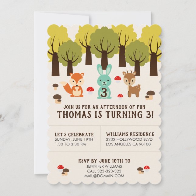 Cute Woodland Forest Animal Birthday Party Invitation (Front)