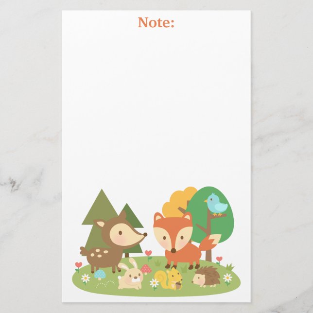 Cute Woodland Forest Animal For Kids Stationery (Front)