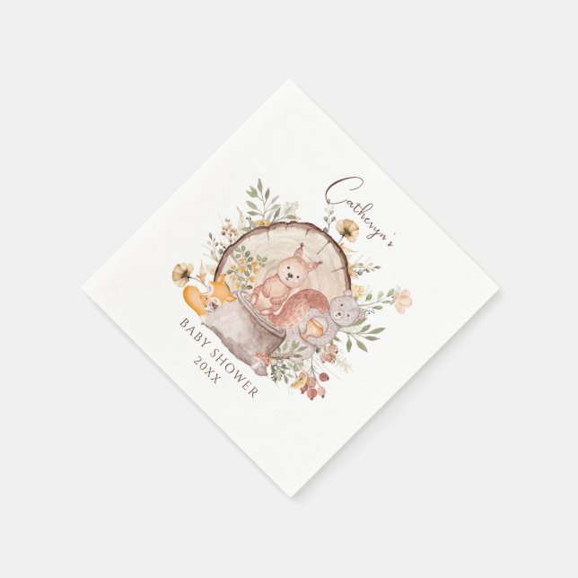 Cute Woodland Forest Animal Friends Baby Shower Napkin (Corner)