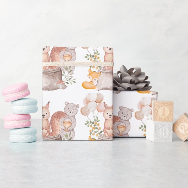 Cute Woodland Forest Animal Friends Baby Shower Wrapping Paper (Baby Shower)