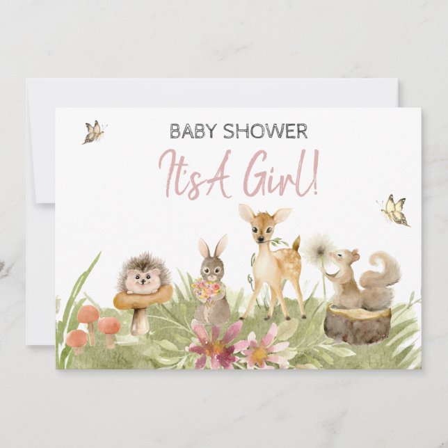 *~* Cute Woodland Forest Animal Girl Baby Shower Invitation (Front)
