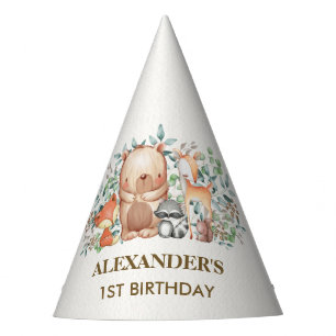 Cute Woodland Forest Animals 1st Birthday Party Hat