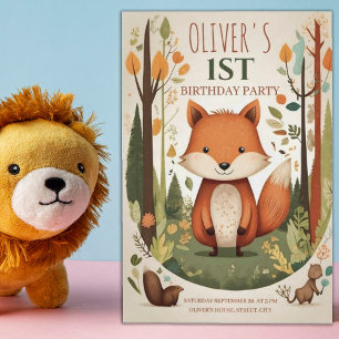 Cute Woodland Forest Animals 1St Birthday Party  Invitation