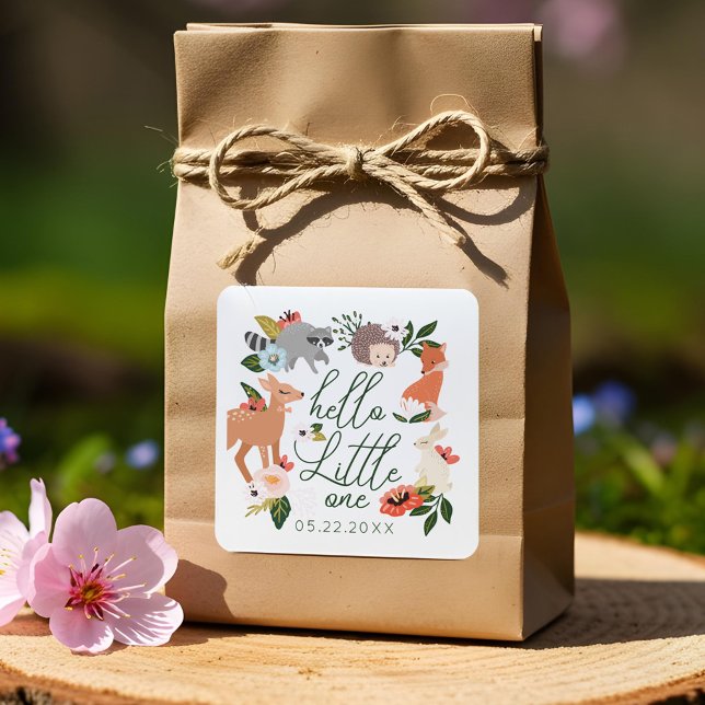 Cute Woodland Forest Animals Baby Shower Square Sticker (Cute Woodland Forest Animals Baby Shower Square Sticker)