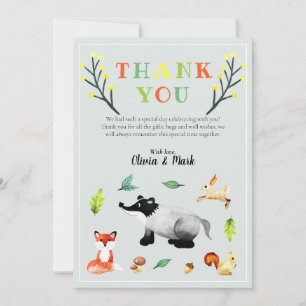 Cute Woodland Forest Animals Baby Shower Thank You Card