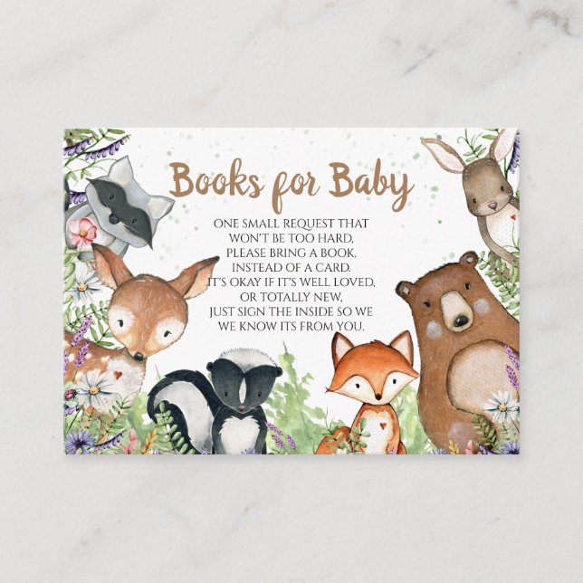 Cute Woodland Forest Animals Book Request for Baby Enclosure Card (Front)