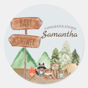 Cute Woodland Forest Animals Camping Baby Shower Classic Round Sticker